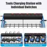 CCCEI Blue Power Tools Organizers Wall Mount, Large Tools and Battery Storage Rack Charging Station. 8 Drill Holder, All Metal, Garage Utility Shelves with 6FT Power Strip. Gift for Men.