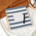 Blue Sky Planning Calendar, Day Designer Rugby Stripe Navy, Daily/Monthly Layout, Safety Wirebound (Rugby Stripe Navy- 2025, 8″ x 10″)