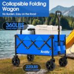 Collapsible Wagon Cart Foldable 360 LBS, Portable Garden Wagon Cart All Terrain with Large Capacity, Heavy Duty Folding Utility Wagon Cart for Groceries, Sports, Shopping, Camping Outdoor, Blue