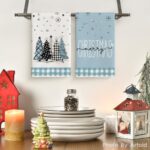 Artoid Mode Blue Xmas Tree Merry Christmas Kitchen Towels Dish Towels, 18×26 Inch Buffalo Plaid Snowflakes Winter Decoration Hand Towels Set of 2