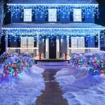 33ft Blue and White Christmas Lights, 400 LED Icicle Lights for Outside, Clear Wire Connectable Twinkle Lights with 8 Modes Timer Waterproof for House Window Party Tree Holiday Patio Yard Home Decor