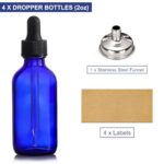 AOZITA 4 Pack, 2 oz Dropper Bottles with 1 Funnel & 4 Labels – 60ml Thick Dark Blue Glass Tincture Bottles with Eye Droppers – Leakproof Essential Oils Bottles for Health, Personal Care & Beauty