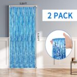 RUBFAC 2 Pack Blue Backdrop Party Decorations Tinsel Foil Fringe Curtains Photo Booth Streamer for Ocean-Themed Party Decorations Bachelorette Wedding Engagement Birthday Celebrations Supplies