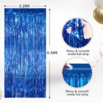 2 Pack Blue Metallic Tinsel Foil Fringe Curtains, Door Streamers Photo Booth Backdrop for Birthday Party, Tinsel Curtain Backdrop for Baby Shower Bachelorette Christmas Party Decorations