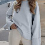 ANRABESS Women’s Oversized Crewneck Long Sleeve Fuzzy Knit Casual Chunky Warm 2024 Fall Pullover Sweaters Top Trendy Outfits Light Blue Medium