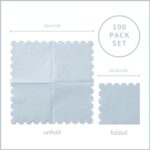 100 Pack Cocktail Napkin 2-Ply Scalloped Edged Dessert Napkins Folded 5 x 5 Inches Disposable Napkins for Dinner Wedding Birthday Party Bridal Anniversary Reception Event (Light Blue)