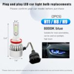 povtii 2PCS H8/H11/H9 Car LED Light, 8000K 3800LM High Brightness Auto Fog Light Bulb Replacement, Waterproof Plug & Play High Low Beam Headlight Bulb, Lighting Car Accessories (Blue)