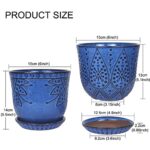 Gepege 6 Inch Beaded Ceramic Planter Set of 2 with Drainage Hole and Saucer for Plants, Indoor-Outdoor Large Round Succulent Orchid Flower Pot (Blue, for Inner-pots not Larger Than 5 Inch)