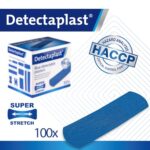 Detectaplast Blue plasters Elastic, Metal detectable and Flexible plasters, Essential for Catering First aid kit in Food handling environments, Kitchen aid, 25 x 72 mm, 100 Strips