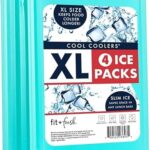 Cool Coolers by Fit & Fresh 4 Pack XL Slim Ice Packs, Quick Freeze Space Saving Reusable Ice Packs for Lunch Boxes or Coolers, Green